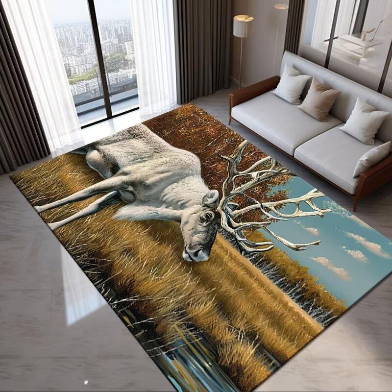 Realistic Reindeer Art Pattern Carpet Non Slip Soft Rug For Living Room Bedroom Home Decor Nature Art Lovers Use