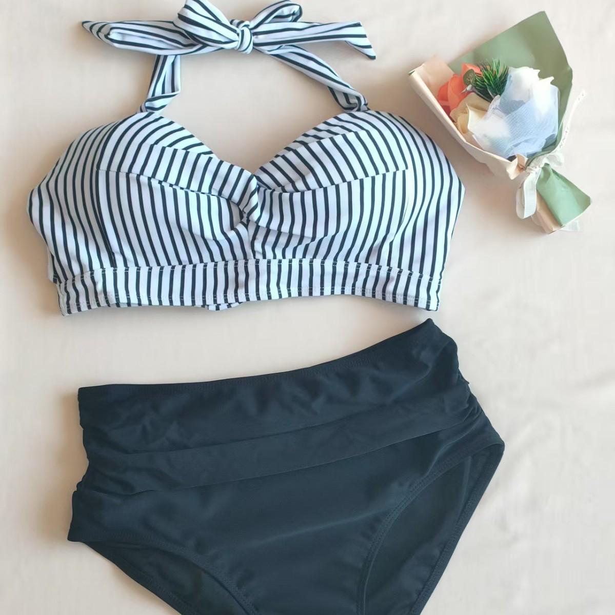 

Европейский и американский женский раздельный купальник с бантом для пляжного отдыха M чёрный