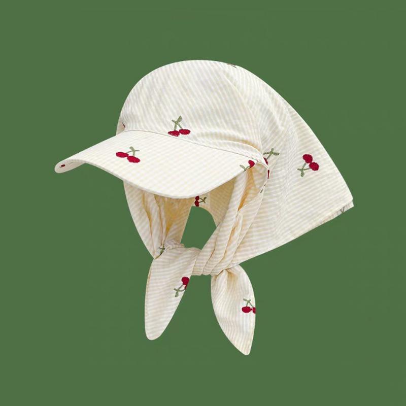 

Новый стиль, вишневая вышивка, клетчатая шапка-бандана с козырьком, для девочек, изогнутые поля, защита от солнца, шапка с капюшоном adjustable