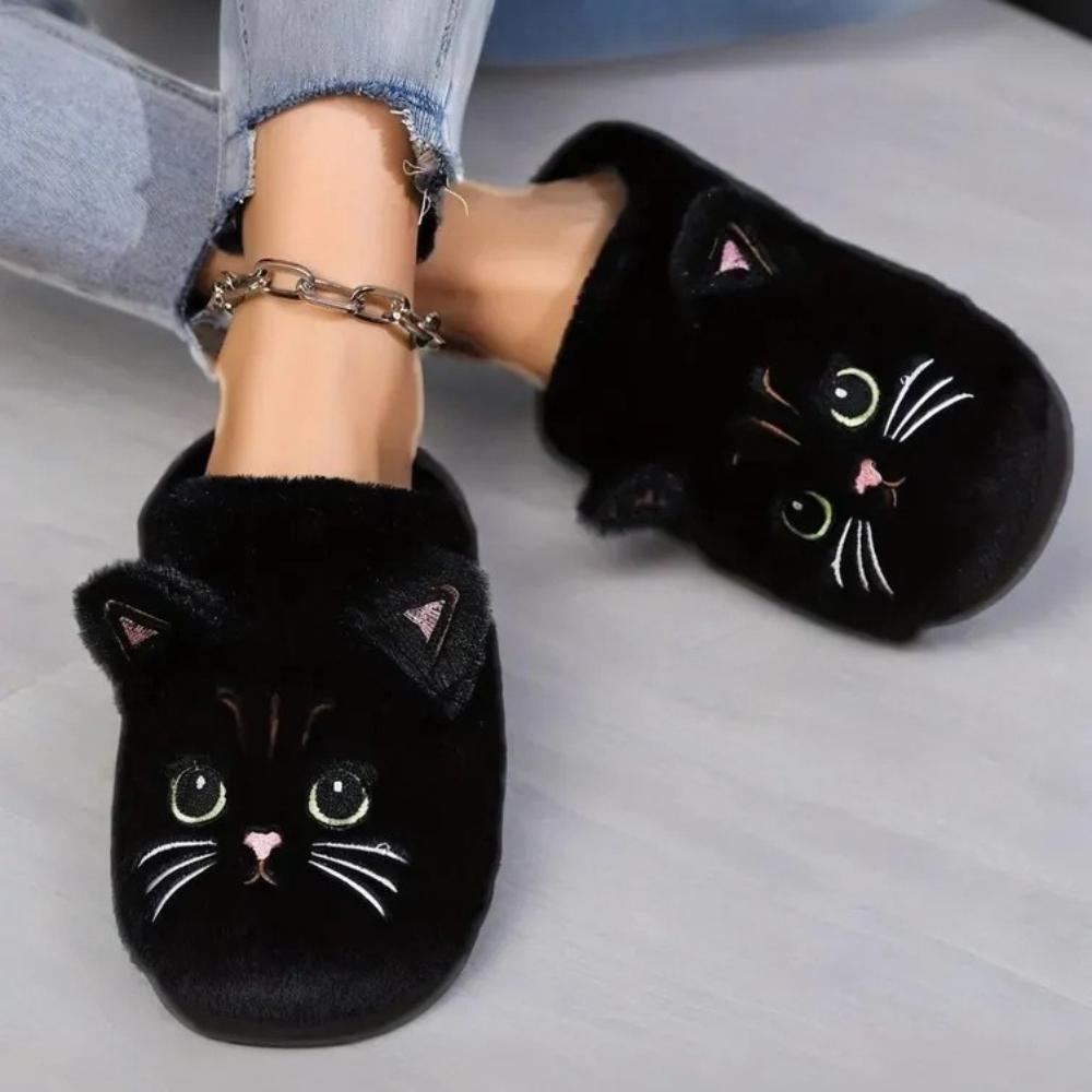 Женские осенне-зимние милые домашние тапочки с мягкой подошвой в виде кошки 36-37