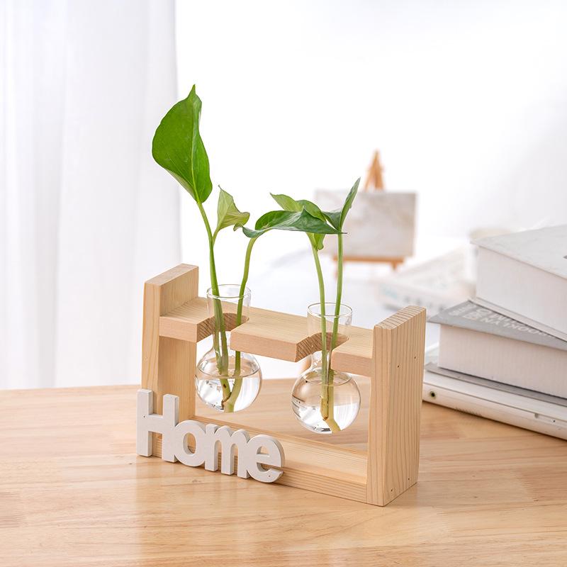 Wood & Glass Hydroponic Bottle - Simple Modern Home Decor