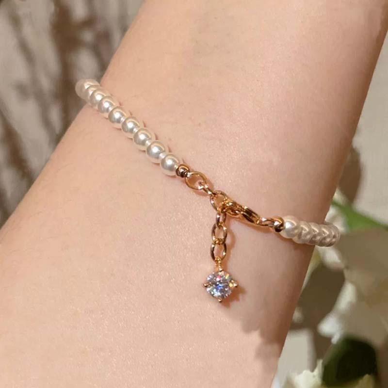 French Vintage Cream White Pearl Bracelet For Women Light Luxury Minimalist Bubble Zircon Stackable Elegant Jewelry