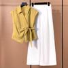 2026 Summer Irregular Short-Sleeve Shirt & Wide-Leg Pants Two-Piece Set