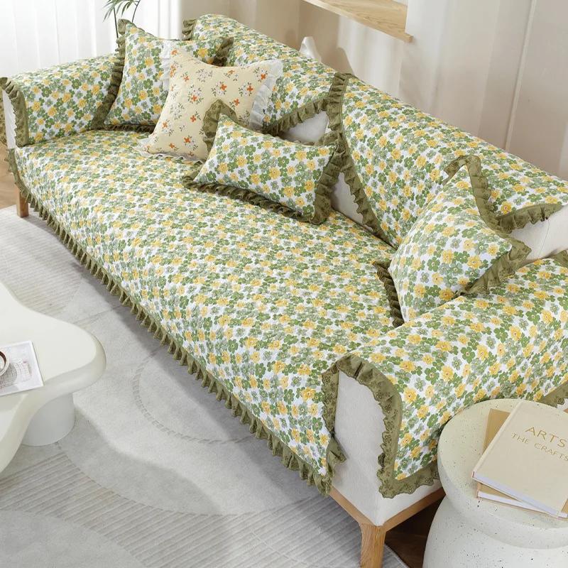 Hot Selling All Cotton Small Fresh Floral Sofa Mat New Anti Slip Pad Cover Fabric Wash Cotton Sofa Cover Cloth Sofa Cover