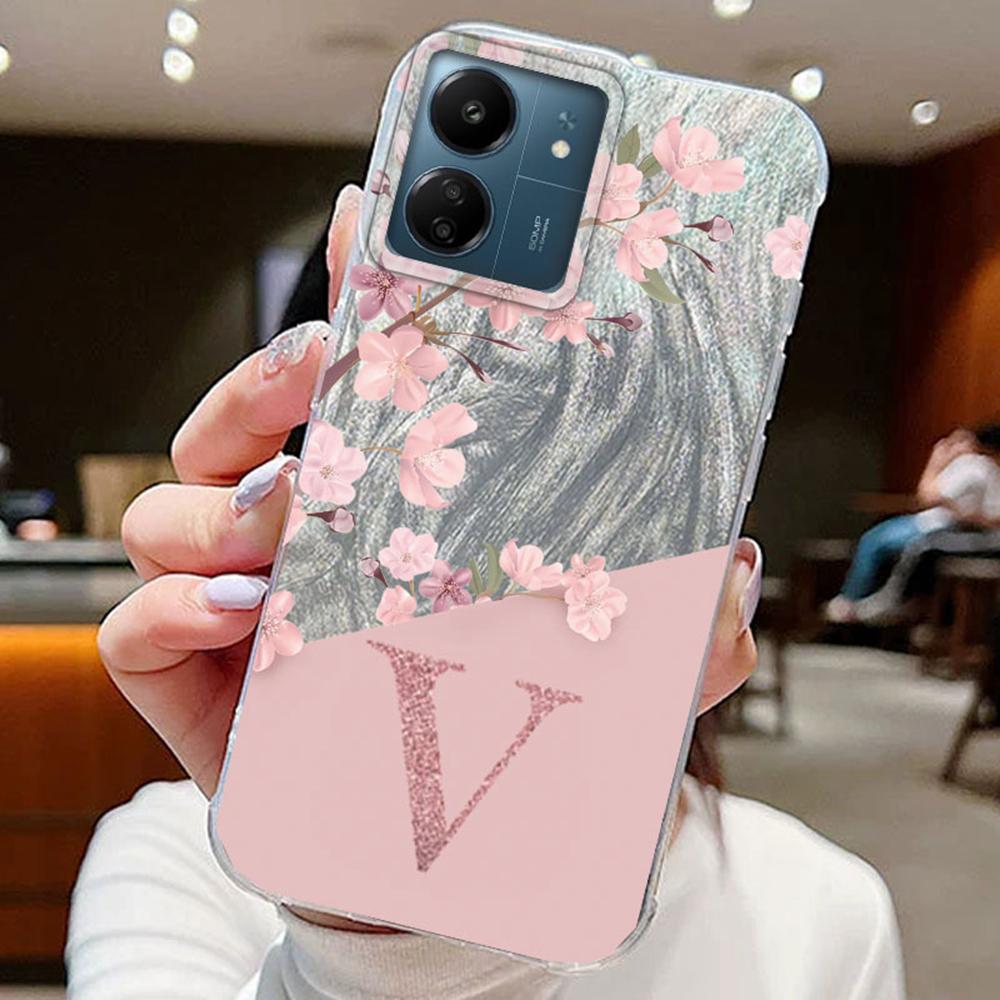 

Чехлы для телефонов с буквами A Z для Xiaomi Redmi A5 A3 A4 13C 14C A3X Poco X7 Pro C71 C75 Обложка Розовые цветы Силиконовый Прозрачный Fundas Бампер Poco C65 белый