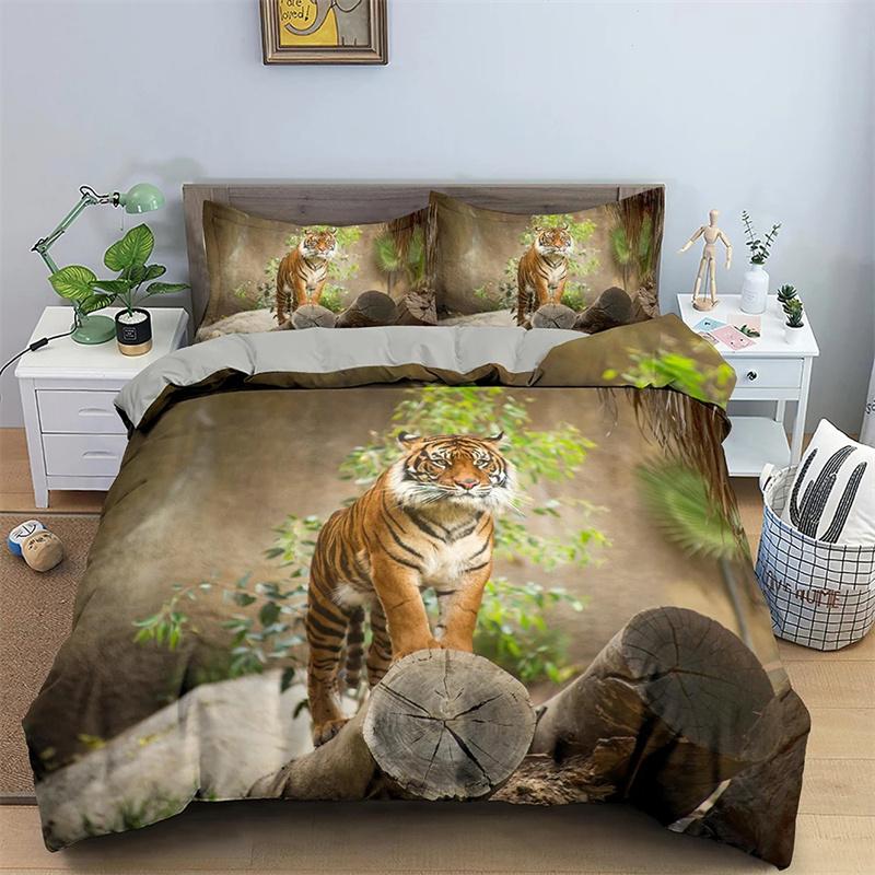 3D Tiger Duvet Cover Soft Comforter Cover Animal Bedding Set Tiger Pattern Quilt Cover for Bedroom Decor 2/3Pcs King Queen Size