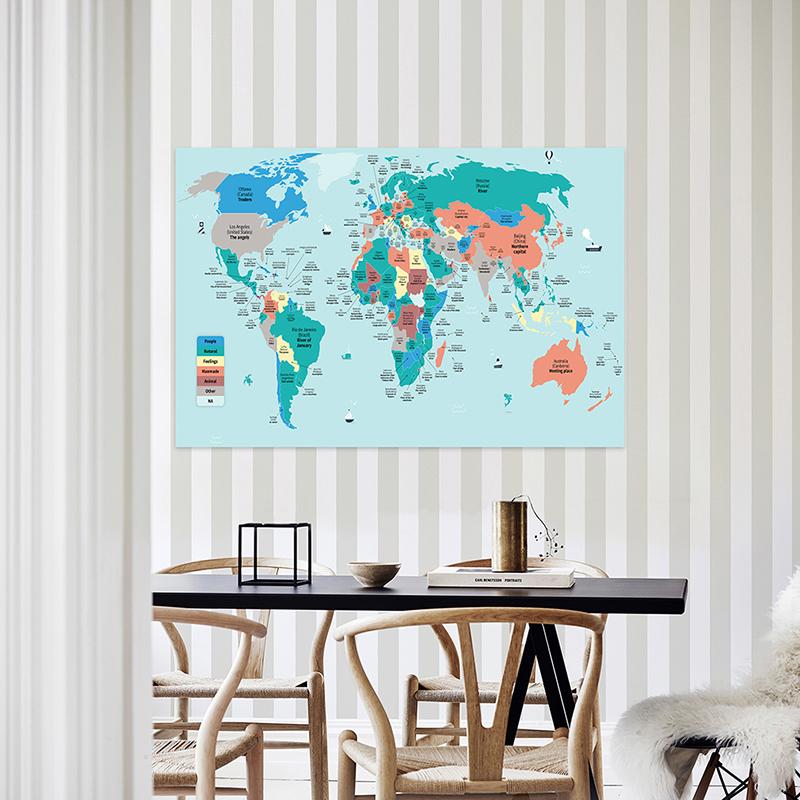 Literal Translation World Map Poster, Educational Meaning of Names Wall Art for Office Home Decor, Creative Geography Canvas Print Gift