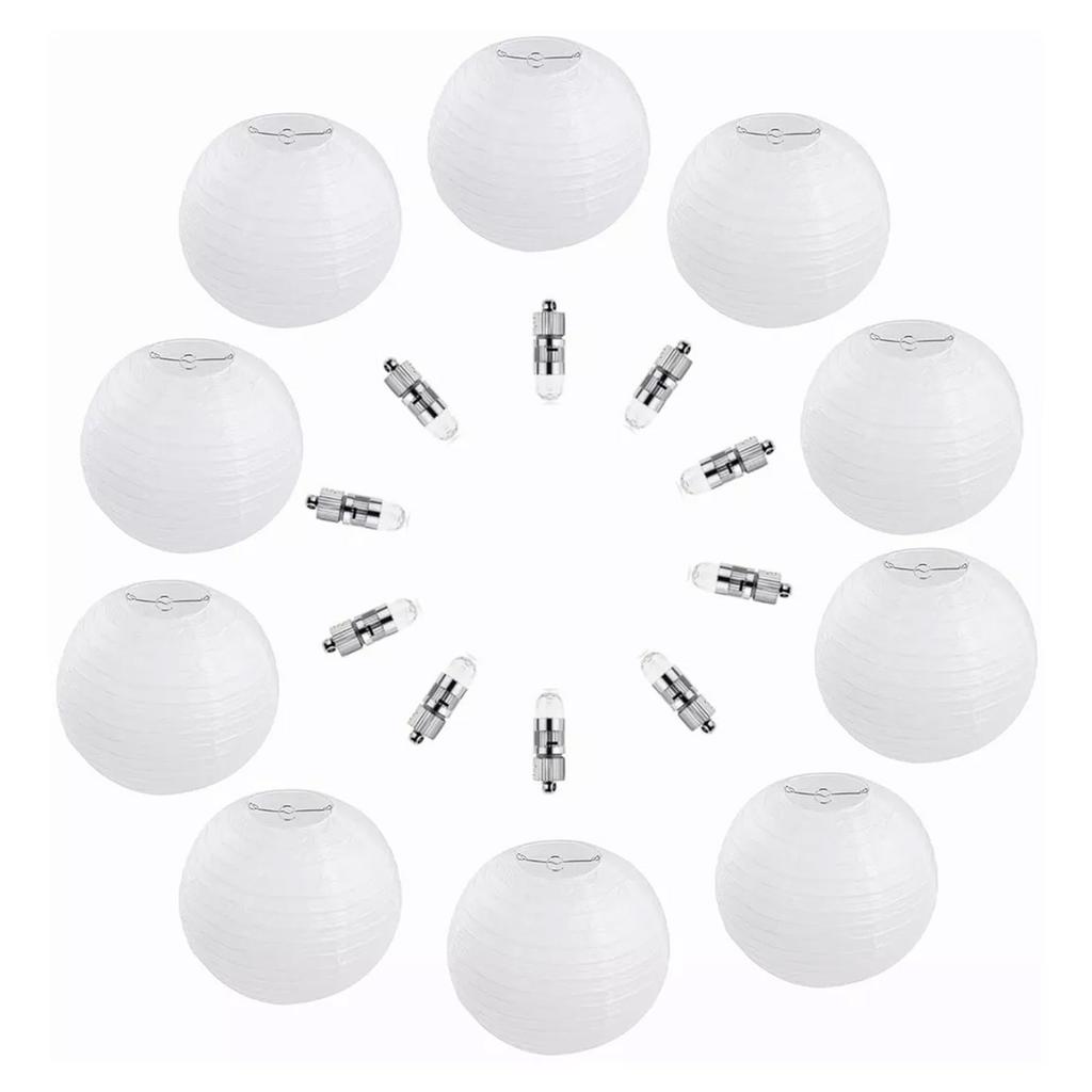 Chinesische weiße Papierlaterne Dekorative runde Papierlaternen mit 10 LED-Lichtern für Hochzeitsfeier