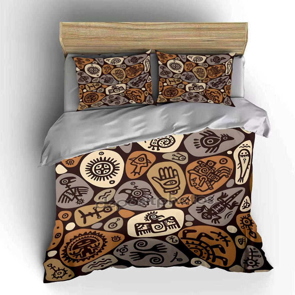Tribal Pictograph Art Patterns Bedding Set For Kids Luxury Gift 3Pcs Digital Print Comforter Set Soft Comfortable Breathable