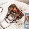 Artistic Retro Small Bear Embroidery Check Pattern Handbag For Outings Casual