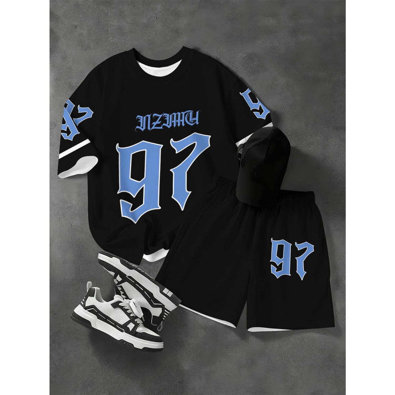 

Teenage boys fashionable short sleeved T-shirt and shorts set, ideal for outdoor activities 13-14 Years