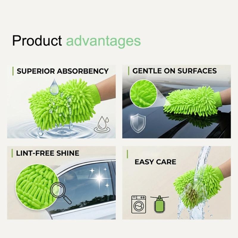 Double Layer Wool Blend Vehicle Wash Mitts Superior Dust Absorption Ergonomic Design Safe For Paint Glass Trim