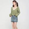Pure Desire Short Hanging Neck Tank Top Long Sleeve Lace-up Cardigan 2Pcs Set Women Green T-shirt Slim Small Size Korean Fashion