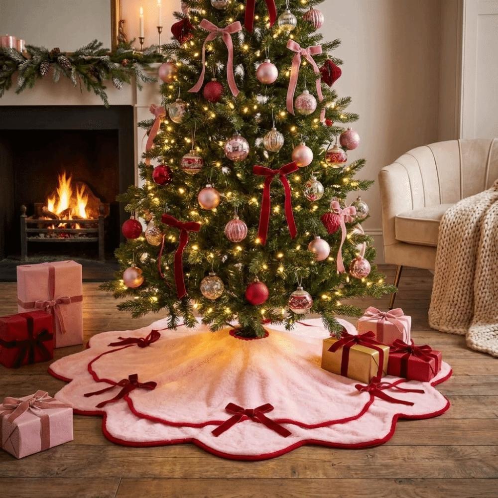 Soft Velvet Christmas Tree Skirt Plush Surface Elegant Edge Velvet Tree Skirt Delicate Trim Rustic Style Furry Tree Skirt