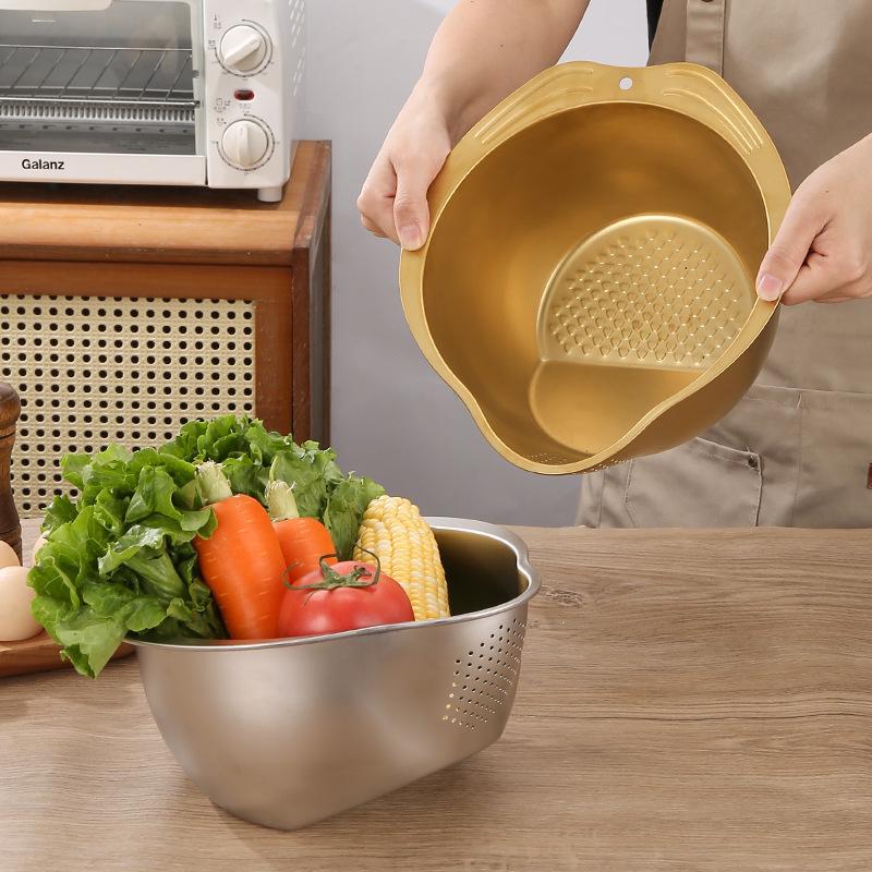 Multifunctional Stainless Steel Rice & Vegetable Washing Basket with Sieve