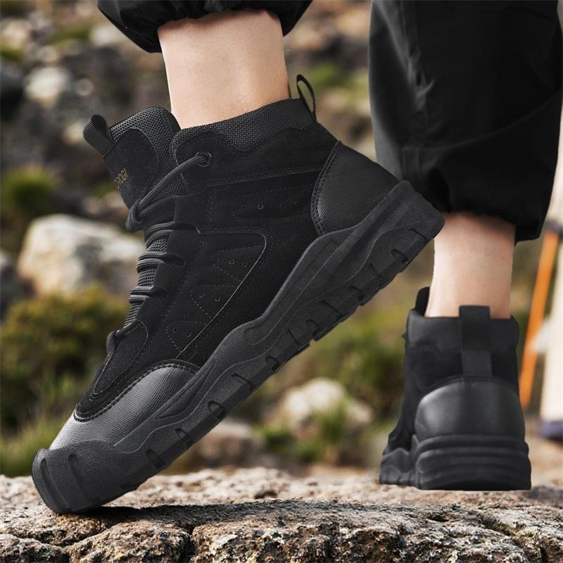 Brand Spring and Autumn Men's Boots,Men's Hiking Boots,High-quality Leather Men's Sports Shoes, Outdoor Hiking Boots, Work Shoes