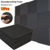 1/12Pcs New Sound Insulation Soundproofing Foam 30x30x2.5cm Triangular Groove Studio Wall Panel Soundproof Wedge Foam Tile