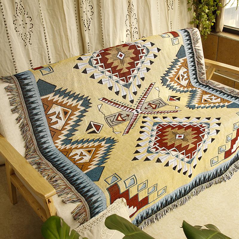 Bohemian Knitted Chair Lounge Blanket Bed Tapestry Bedspread Tablecloth Ethnic Women Outdoor Beach Sandy Towels