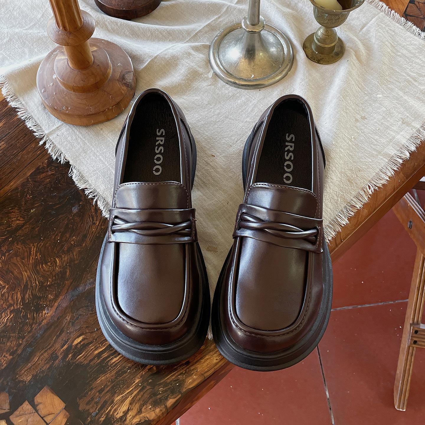 

Retro black British style platform jk small leather shoes women s 2025 new autumn with skirt versatile love single shoes 40 коричневый