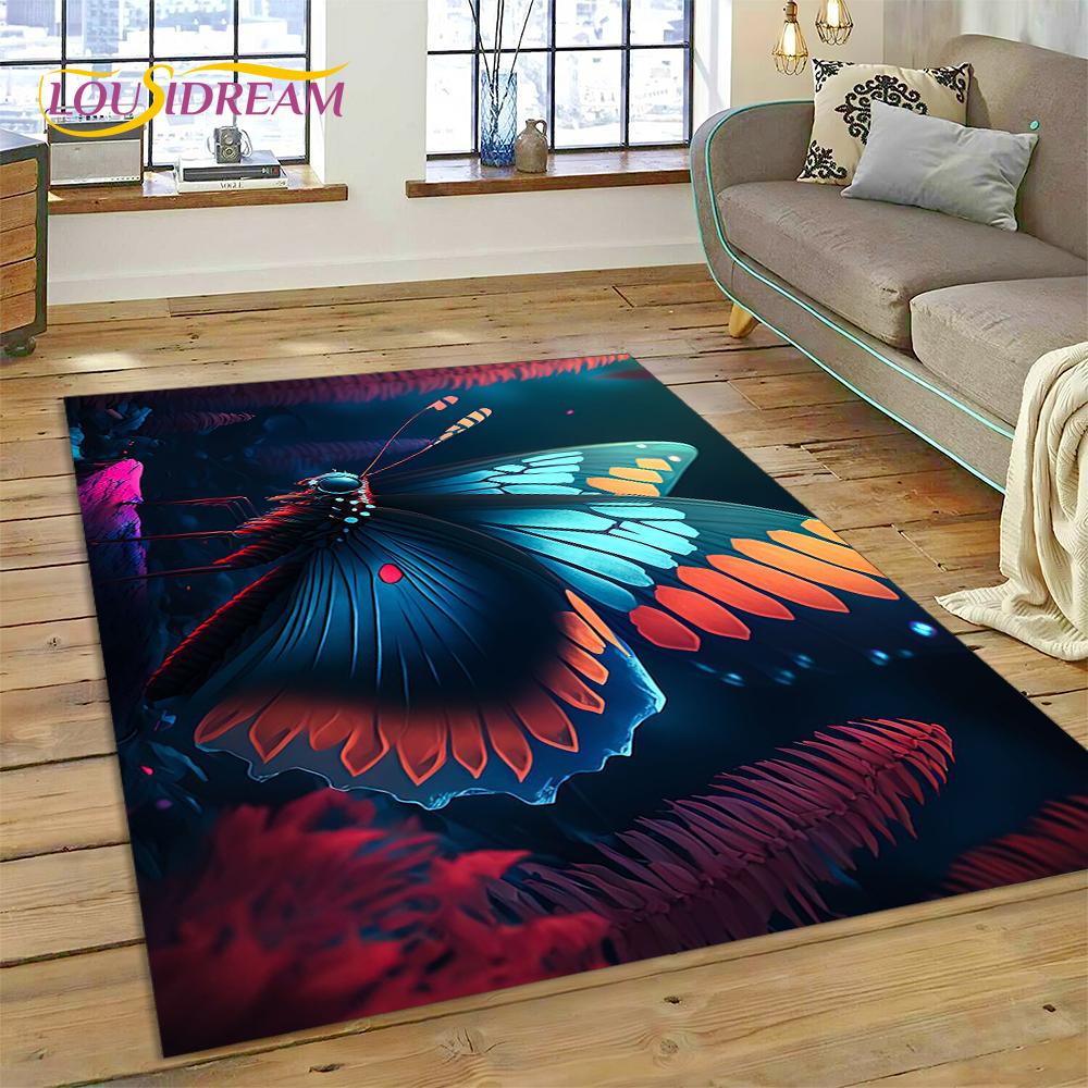 Cartoon Flower Fantasy Butterfly  HD Carpet Rug for Home Living Room Bedroom Sofa Doormat Decor,Kids Area Rug Non-slip Floor Mat