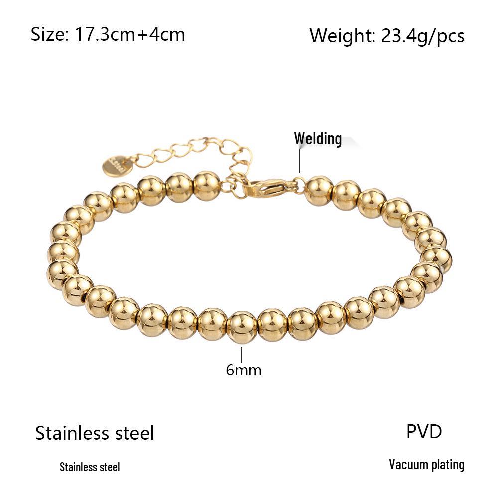 Bracelet Européen & Américain Minimaliste en Acier Inoxydable Élastique à Perles Dorées pour Femmes