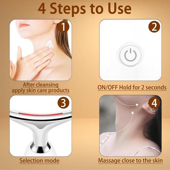 7 Colors Face Massager Tool with Heat, Red-Light-Therapy Facial Massager Tool for Wrinkles, Double Chin (White)
