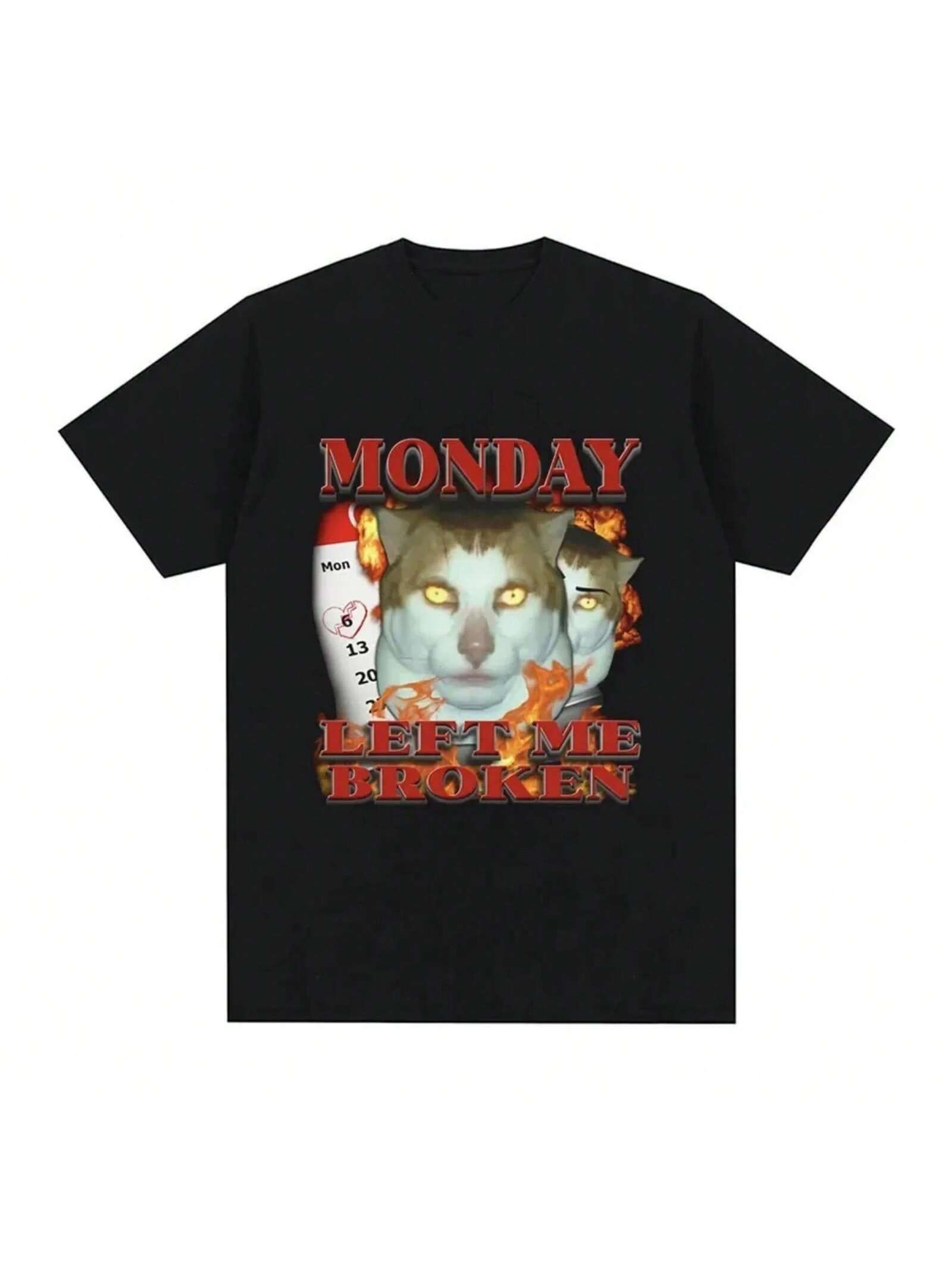 Women Funny Monday Left Me Broken Cat Meme Graphic T Shirt Cotton Casual Short Sleeve T-Shirt Fashion Oversized T-Shirts 61761 S разноцветный
