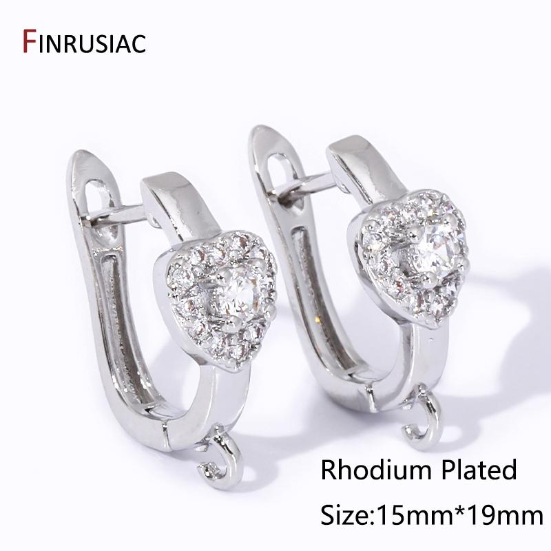 

18K Gold Plated Brass Shvenzy Earrings Hooks Clasps,Inlaid Zircon Heart Earwire Fixtures For DIY Earrings Making Findings 1 pair