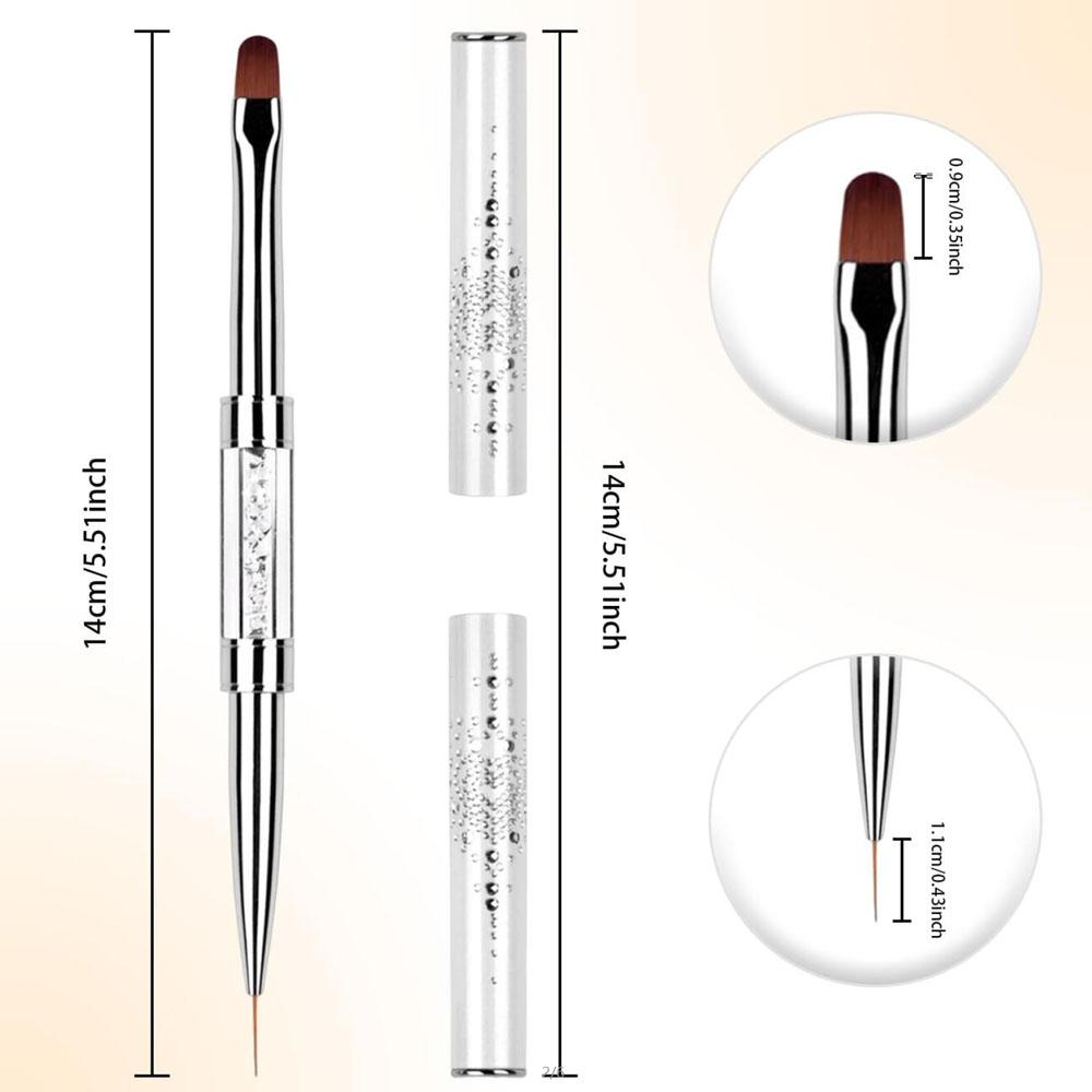 1pc Dual-Ended Nail Art Brush with Rhinestone Handles French Manicure & Builder Nail Gel Liner Brushes Nail Art Tools for Salon*