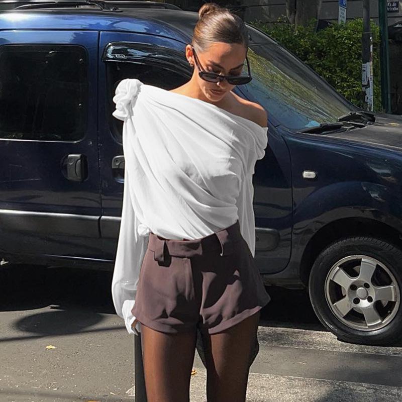 2023 Herbst Damen Einseitige Chiffon Schlankmachende Mode Top