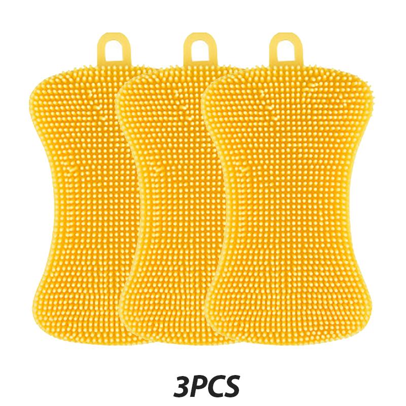 3 Pezzi Spazzola per Lavare i Piatti in Silicone Spugna per Pentole e Padelle Spazzola per Pulizia Cucina Tamponcino Abrasivo in Silicone Spazzola per Lavare Pentole, Padelle, Frutta e Verdura