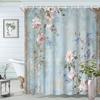 1pc Victorian Roses Shower Curtain - 19th Century Wallpaper Style with Pink & Blue Floral Design On Distressed Sky Blue Backgr