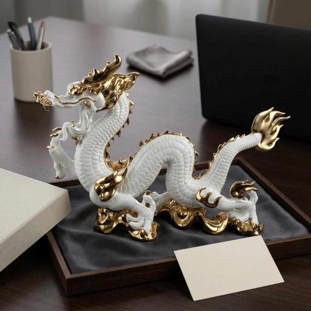 Resin Dragon Sculpture Electroplated Gold Statue Gift Idea Home