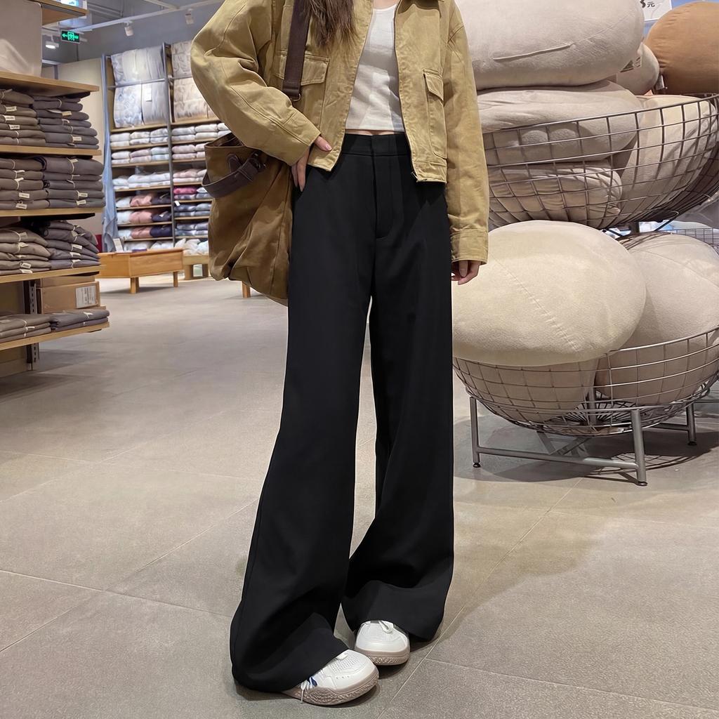 Khaki wide-leg pants women's pants 2026 new spring and autumn old money style plus size fat mm loose slimming suit pants