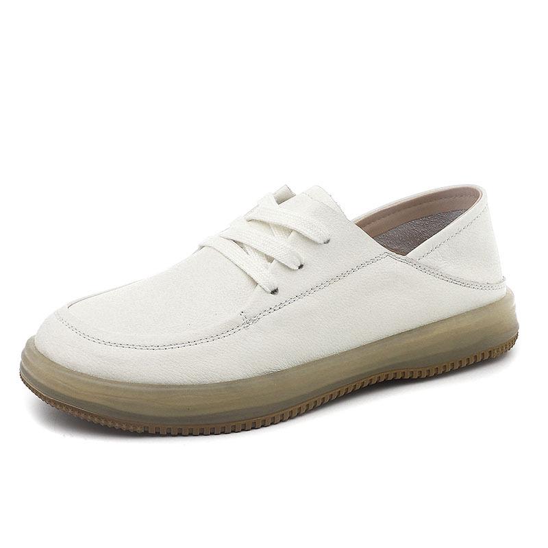 Women's Spring 2025 White Cowhide Height-Increasing Shoes, Thin Style, Soft Leather, Soft Sole, Slip-On.