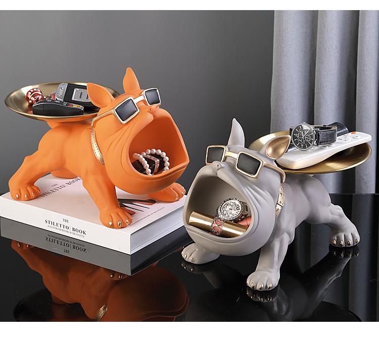 Entryway Console Table with French Bulldog Key Holder, Luxurious Shoe Cabinet, and Creative Home Decoration