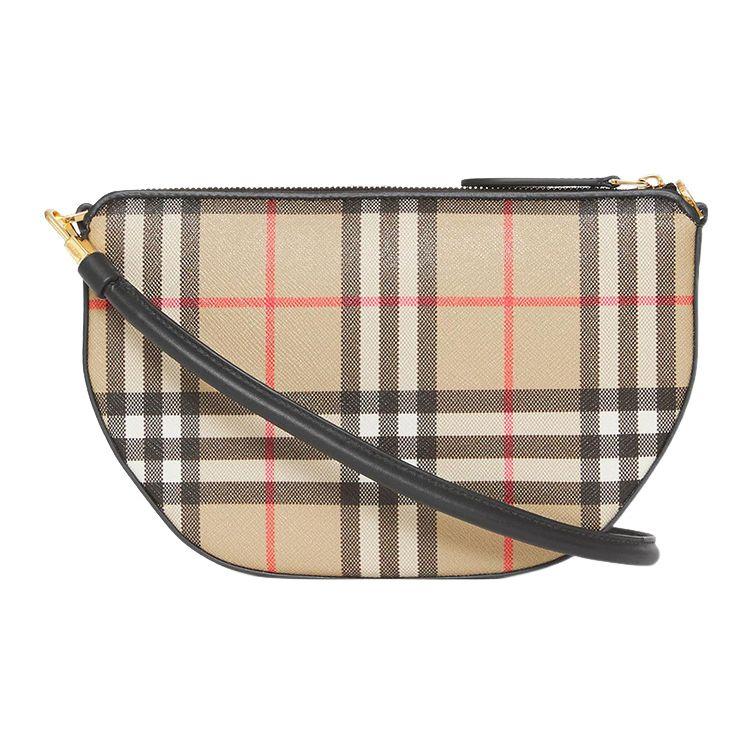 Burberry Olympia Series Vintage Check Print Cotton Blend Polyurethane Underarm Half Moon Shoulder Tote Bag Women bags Beige 80505801