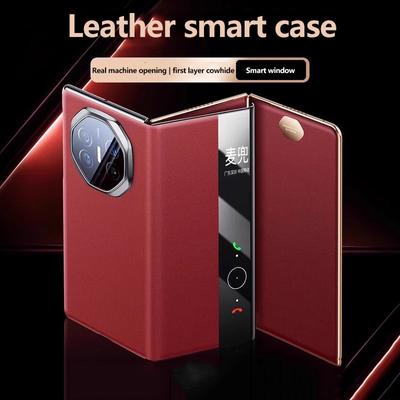 Business Luxury Leather Fold Case for Huawei Mate XT Intelligent Sleep Smart View Window Leather Kickstand Flip PU Skin Feel Shockproof Protect Cover