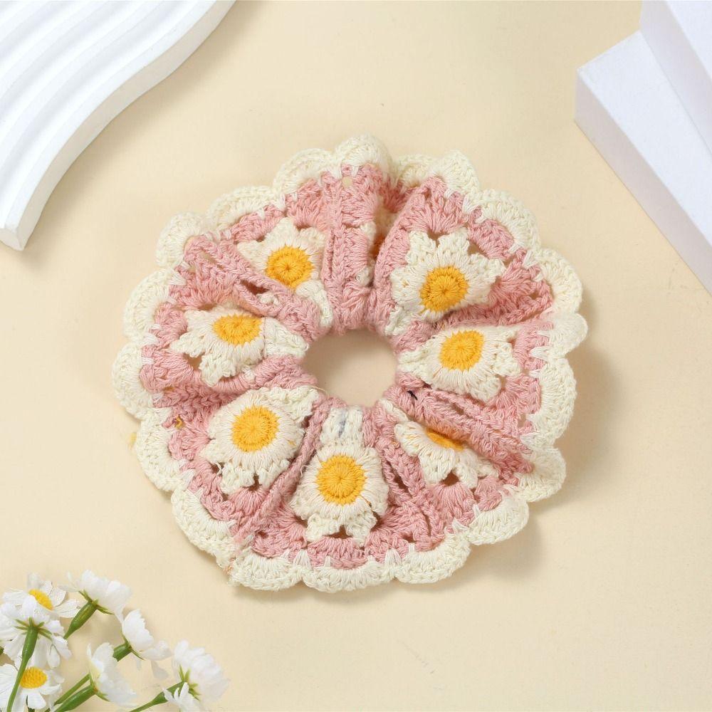 Bohemian Style Knitted Hair Rope Flores Ponytail Hair Band Crocheted Flower Scrunchies  Women