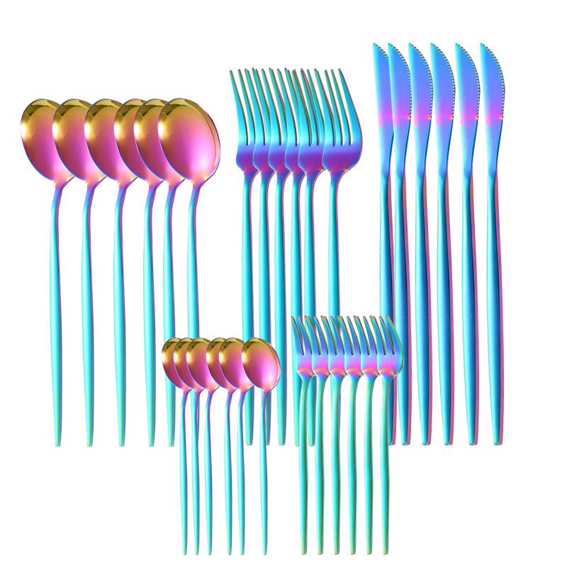 30 Pcs Black Gold Cutlery Set Chopsticks Knife Fork Spoon Golden Stainless Steel Korean Dinnerware Set Luxury Tableware Set