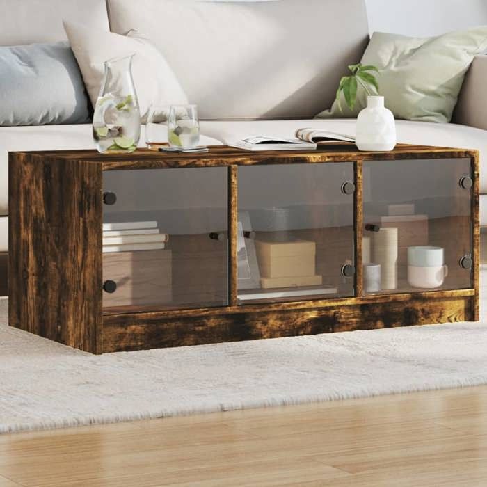 VidaXL Coffee Table with Glass Doors, End Table with Storage, Side Table, Living Room Furniture 836417