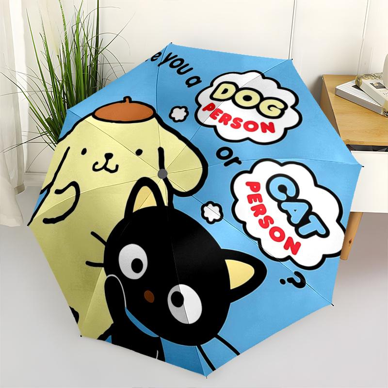 1pc Sanrio Characters: Are You a Dog Person or Cat Person Automatic Opening Folding Umbrella - Perfect for Fans, Travelers, Everyday Use, and Festive