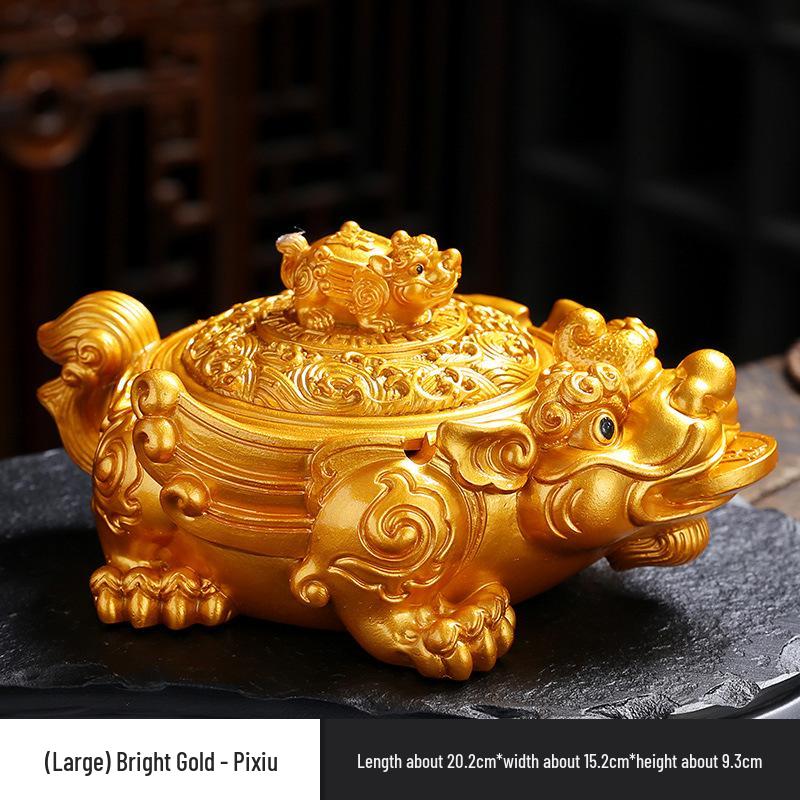 Golden Toad Resin Ashtray with Lid - Chinese Style Ornament for Home, Office, or Tea Table