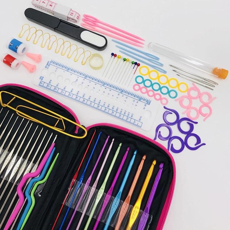 100Pcs/22Pcs DIY 22 Sizes Crochet Hooks Needles Stitches Knitting Craft Case Crochet Agulha Set Weaving Tools Sewing Tools
