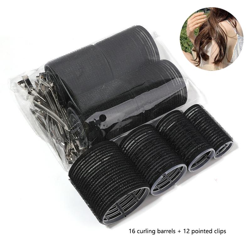 16Pcs/Set Black Self-Grip Hair Rollers With Clips Heatless Hair Roller Jumbo Sticky Hair Roller Set Salon Hair Dressing Curlers
