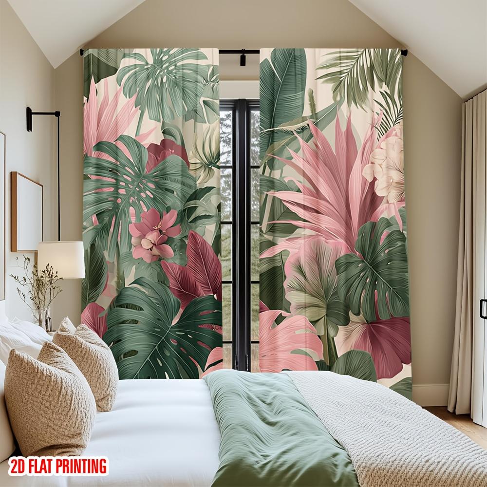 Tropical Leaf Curtains Boho Jungle Botanical Window Drapes Aesthetic Floral Print Large Monstera Leaf Curtains for Bedroom Livin