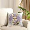 Cute rabbit holding flowers Cushion Cover Reversible Plush Pillow Cover Soft Fluffy Home Decor for Sofa Bedroom