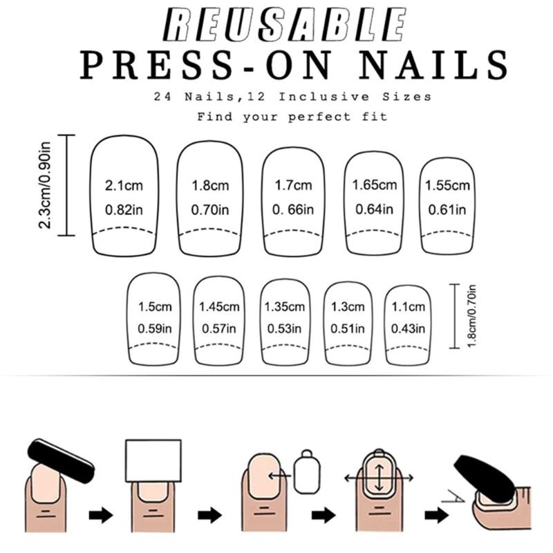 Valentine Press on Nail Square Fake Nail Glossy Design False Nail Full Cover Artificial Acrylic Nail 24pcs 12Sizes