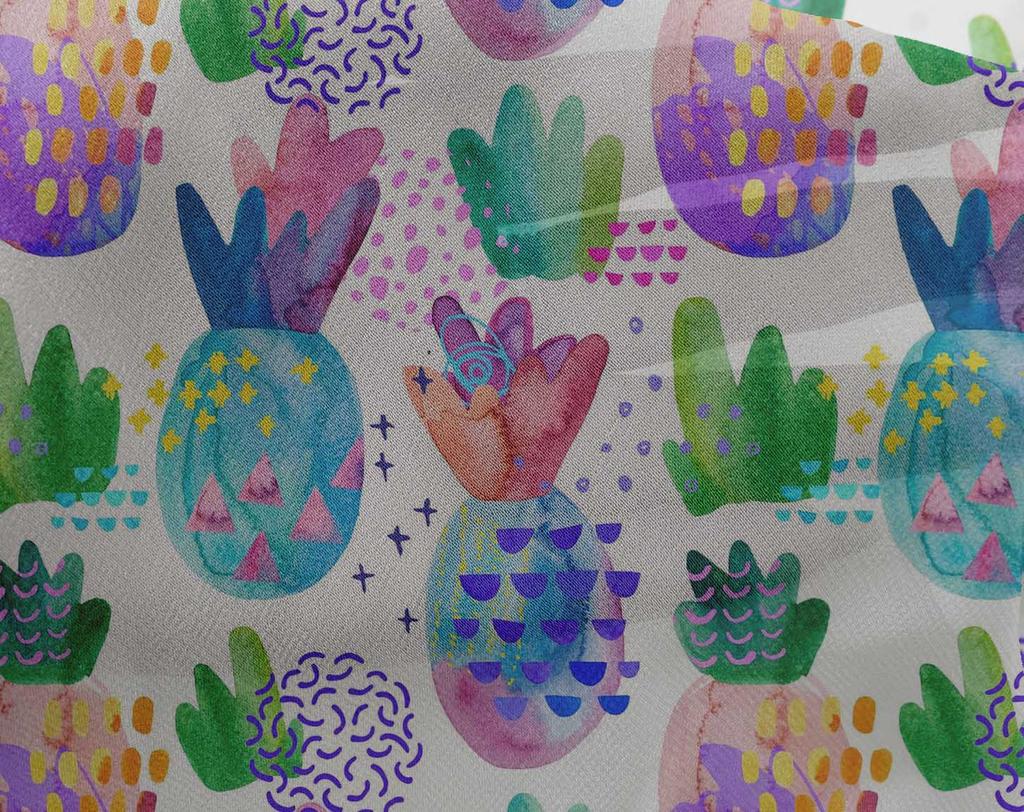 oneOone Georgette Viscose Tecido Azul Claro Abacaxi Projetos de Artesanato de Costura Impressões de Tecido Por Jarda 42 Polegadas