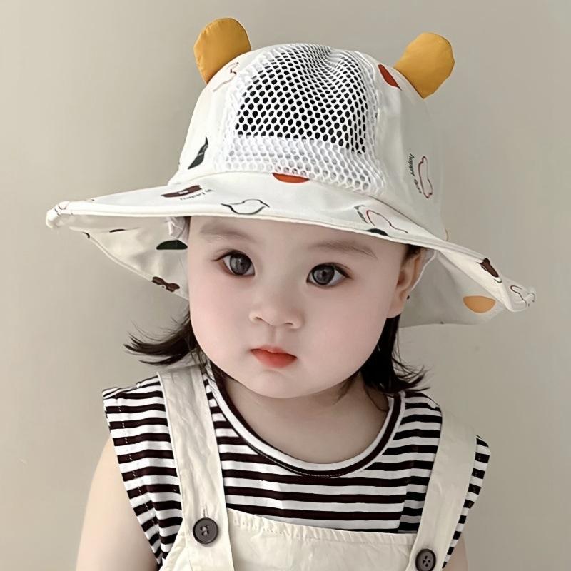 Baby Summer Thin Breathable Mesh Wide Brim Bucket Hat Cute Sun Protection Shade Cap For Boys And Girls Outdoor Travel